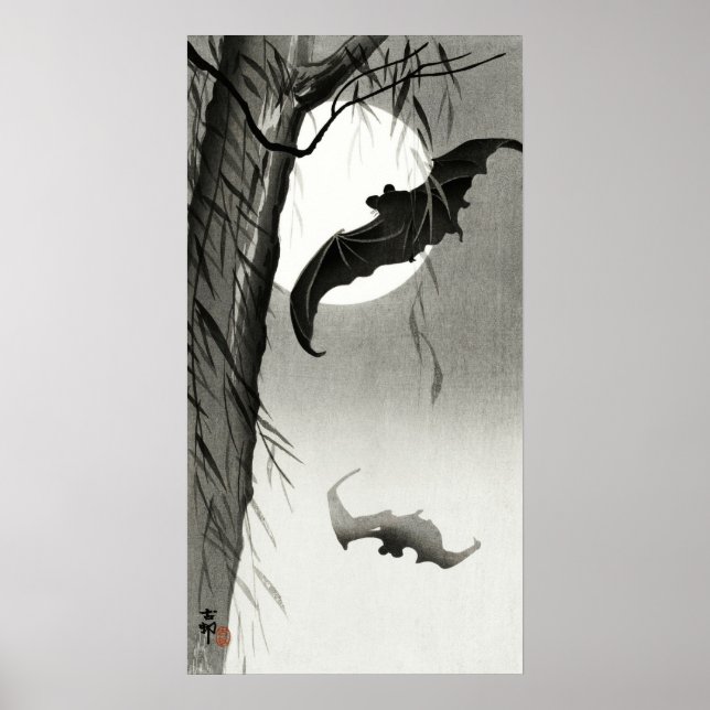 Fledermäuse unter Vollmond von Ohara Koson Poster (Vorne)