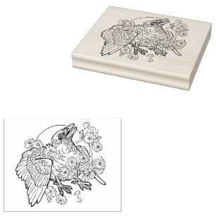 Fledgeling Raven mit Apfelblumen Gummistempel