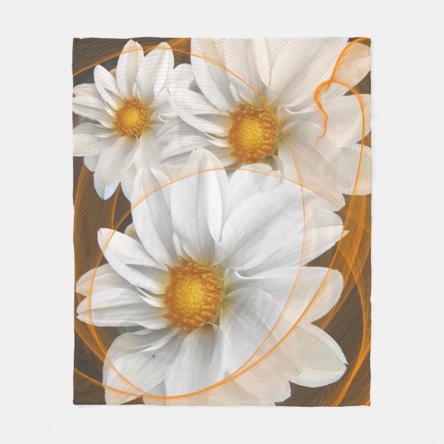 Fleece Blanket Blume Weiß Schwarz Orange (Vorderseite)