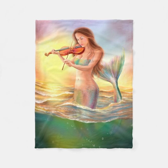Fleece Blanket, Fantasy-Meerjungfrau spielt Geige (Vorderseite)