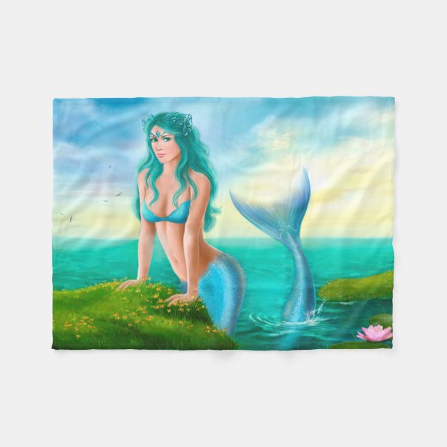 Fleece Blanket, Fantasy schöne Meerjungfrau (Vorderseite (Horizontal))