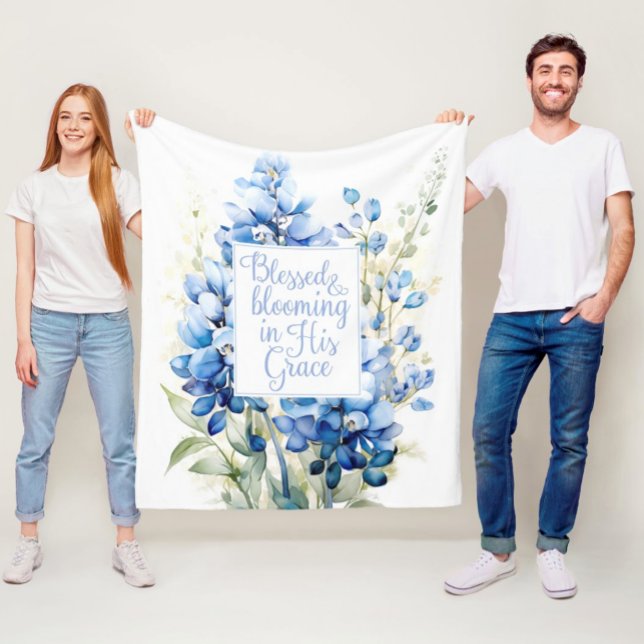 Fleece Blanket Gesegnet und blühend Bluebonnet (Blessed and Blooming in His Grace Bluebonnet Christian Easter Fleece Blanket)