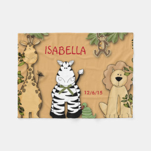 Fleece Blanket Jungle, Giraffe, Löwe, Zebra, Affe