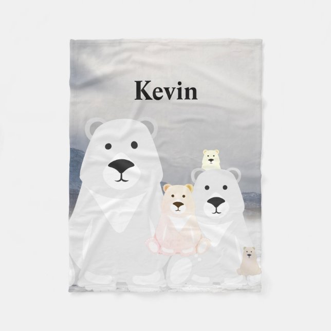 Fleece Blanket mit Polar Bear Family (Vorderseite)