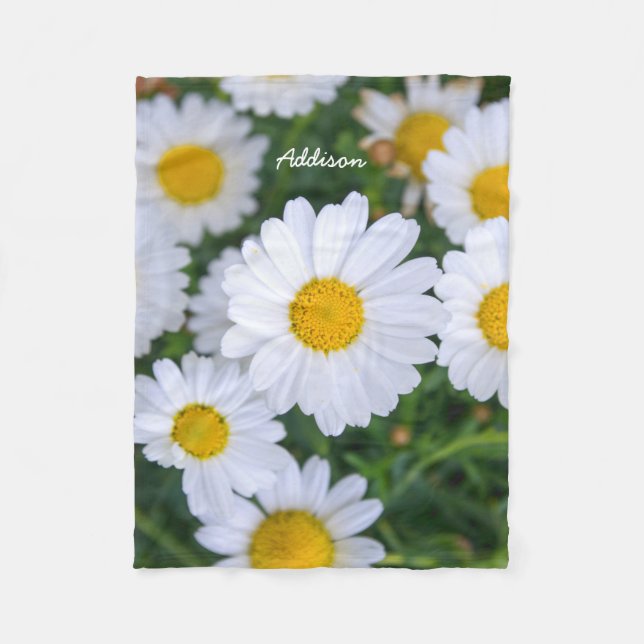 Fleece Blanket mit weißem Daisy-Foto (Vorderseite)