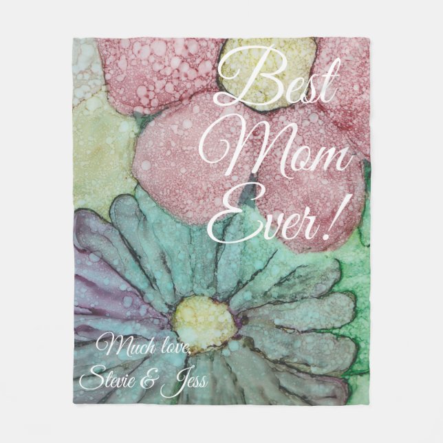 Fleece Blanket "Red & Greenish Blume" Personalisie (Vorderseite)