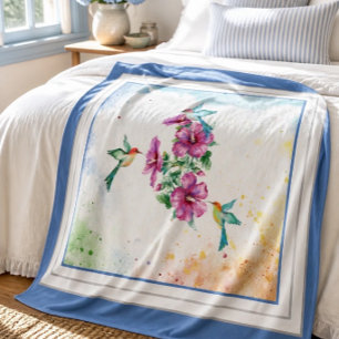 Fleece-Decke mit drei Kolibris im Wasserfarbdesign Fleecedecke