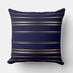 Fleece-Decke mit Navyblau-goldenen Streifen Kissen