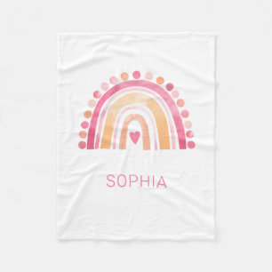 Fleece-Decke Regenbogen, rosa Boho-Wasserfarbe Fleecedecke