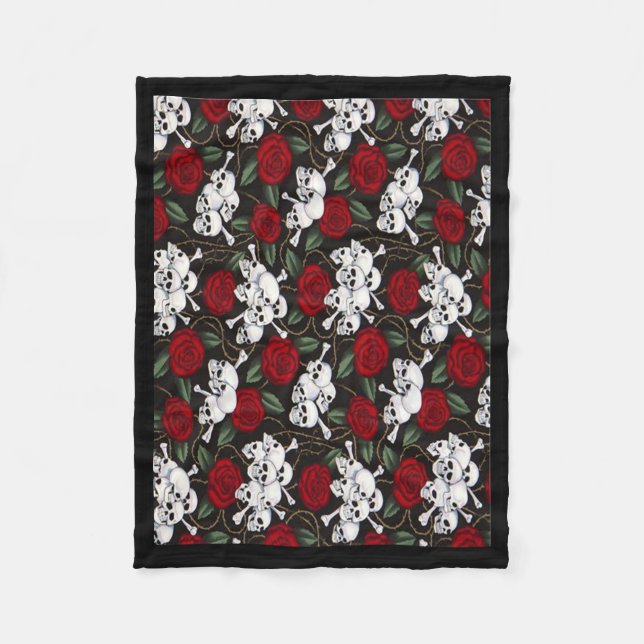 Fleece-Decke/Schädel und Rosen Fleecedecke (Vorderseite)