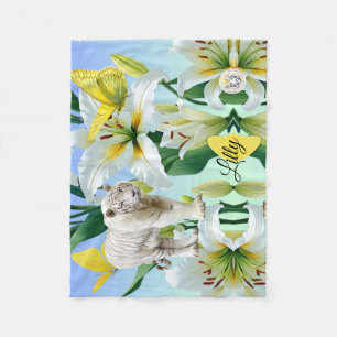 Fleece-Decke Weißer Tiger Gelbe Lilly Fleecedecke
