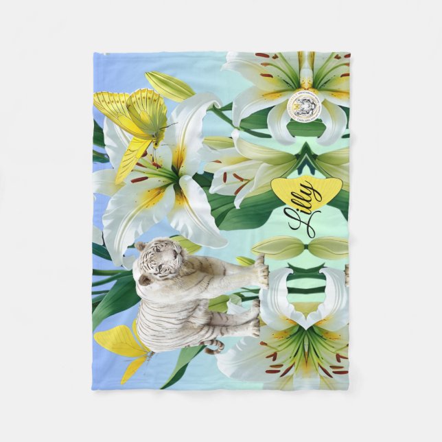 Fleece-Decke Weißer Tiger Gelbe Lilly Fleecedecke (Vorderseite)