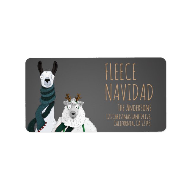 Fleece Navidad Chic Funny Quirky Llama & Sheep Pun Adressaufkleber (Vorne)