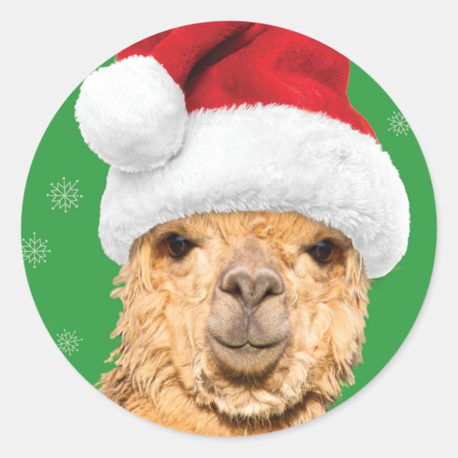 Fleece Navidad Christmas Llama mit Weihnachtsmannm Runder Aufkleber (Vorderseite)