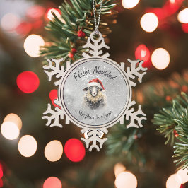 Fleece Navidad Gray Sheep Snowflake Ornament