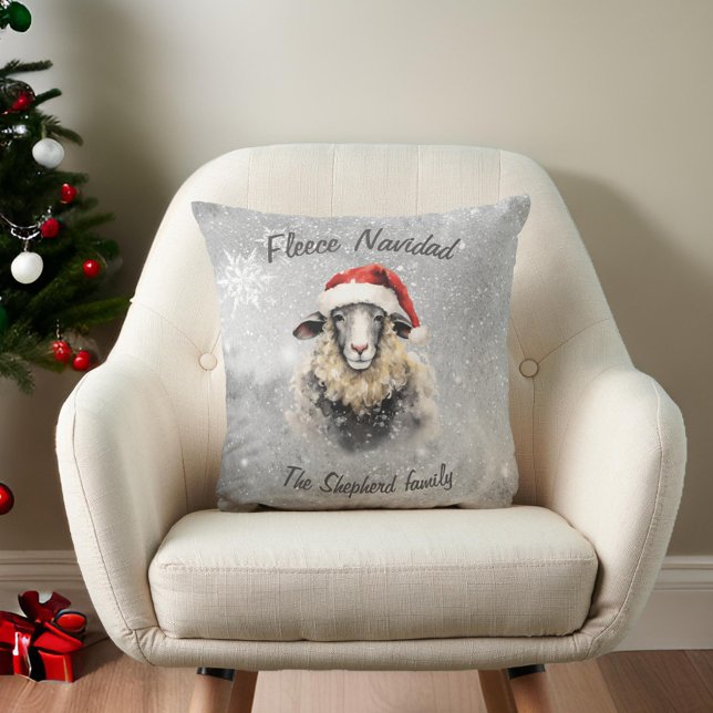 Fleece Navidad Holiday Gray Red Sheep Throw Kissen (Von Creator hochgeladen)