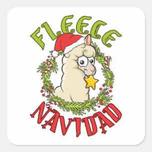 Fleece Navidad Lustiges Alpaka Weihnachten Quadratischer Aufkleber
