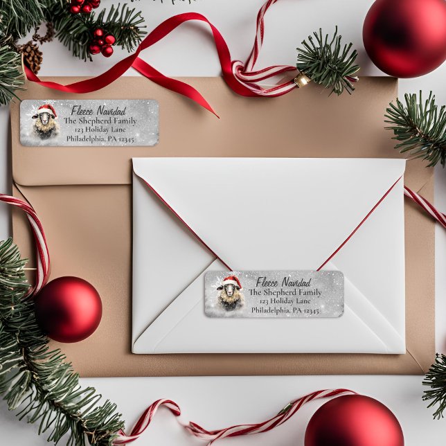 Fleece Navidad Santa Sheep Rücksendeadresse (Return Address label in the Sheep Santa collection)