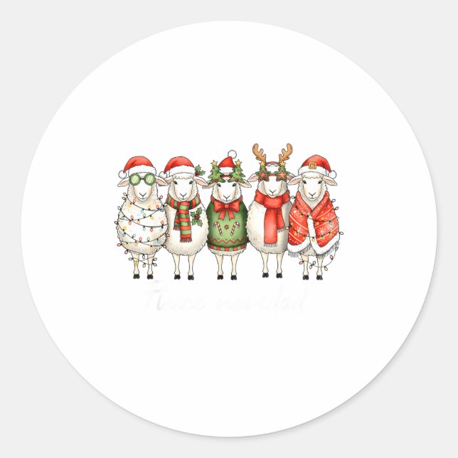 Fleece Navidad Sheep Christmas Lights Dinner Famil Runder Aufkleber (Vorderseite)