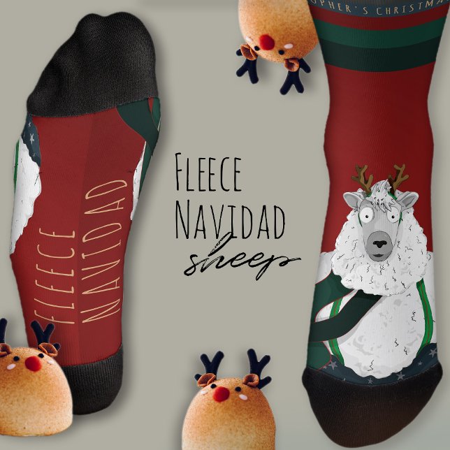 “Fleece Navidad” Sheep Funny Fun Festive Red  Socken (Von Creator hochgeladen)
