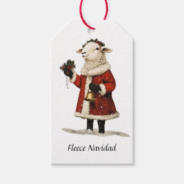 Fleece Navidad Sheep Lamb Santa Geschenkanhänger (Vorderseite)