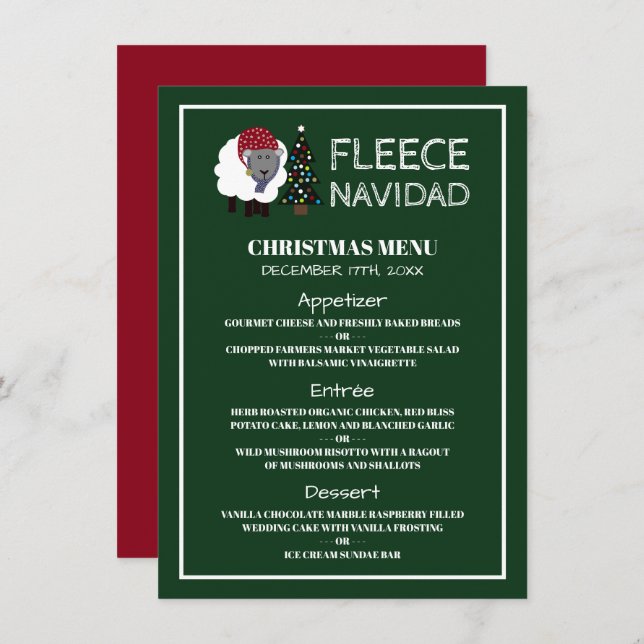 Fleece Navidad, Spanisches Weihnachtsmenü Einladung (Vorne/Hinten)