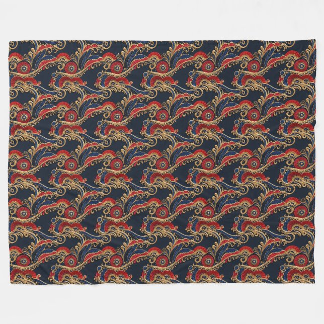 Fleece Rot, Marine, Goldflorenscroll (Vorderseite (Horizontal))