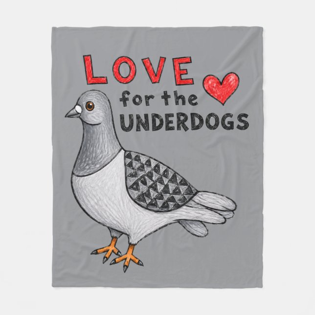 Fleecedecke "Love For The Underdogs" mit Taube (Vorderseite)