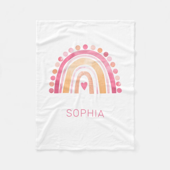 Fleecedecke Regenbogen, rosa bohfarbene Wasserfarb (Vorderseite)