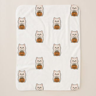 Fleecedeken Halloween – Schattige Pomeranian Sherpadecke