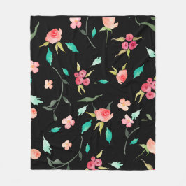 Fleeceumfassende Watercolor-Blumen-Felder, schwarz Fleecedecke