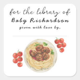 Fleischklößchen-Pasta-Baby-Party Für die Bibliothe Quadratischer Aufkleber