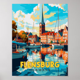 Flensburg Deutschland Vintage Reise Illustration Poster