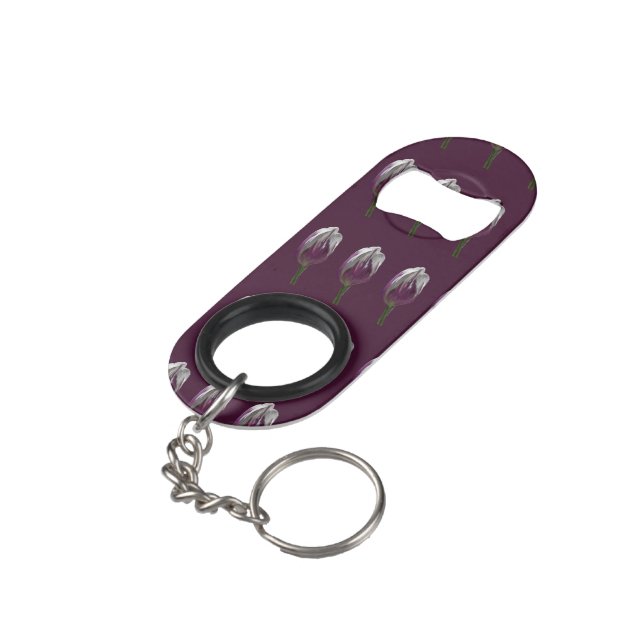 Flesopener tulp paars design zazkia mini flaschenöffner (Rückseite Schrägansicht)