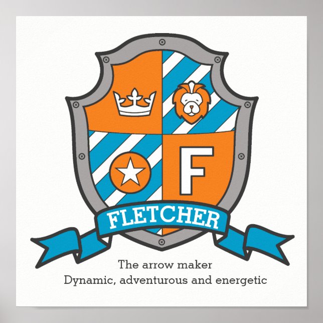 Fletcher Buben F name bedeutet orange Wappen Poste Poster (Vorne)