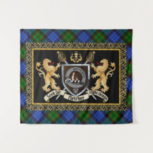Fletcher Clan Abzeichen & Motto mit Löwen Wandteppich