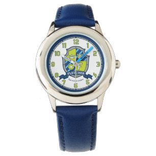Fletcher Name bedeutet Buchstabe F Wappen blau Armbanduhr