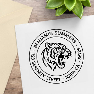 Fletschendes Tigerprofil Runde Adresse Gummistempel