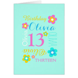 Fleur 13e anniversaire personnalisé aqua jaune ros