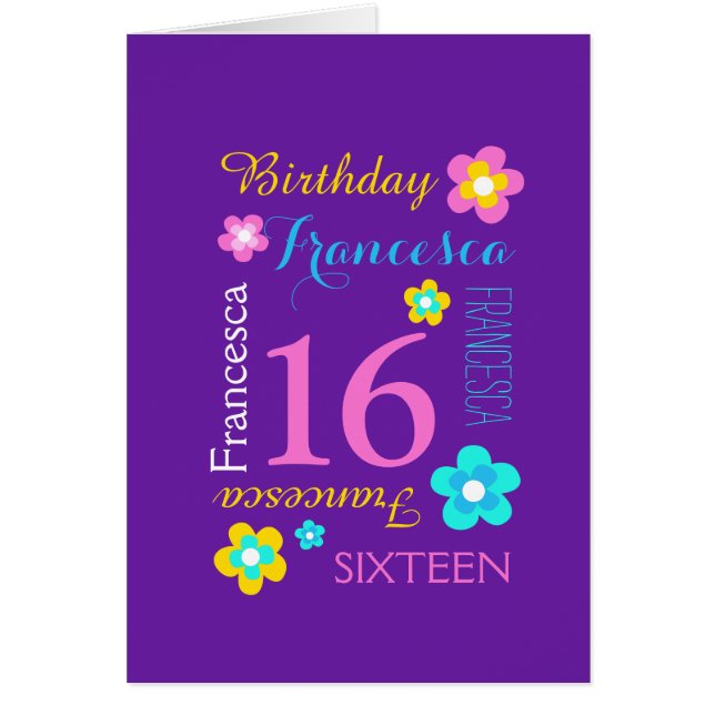 Fleur 16e anniversaire personnalisé aqua rose viol (Devant)