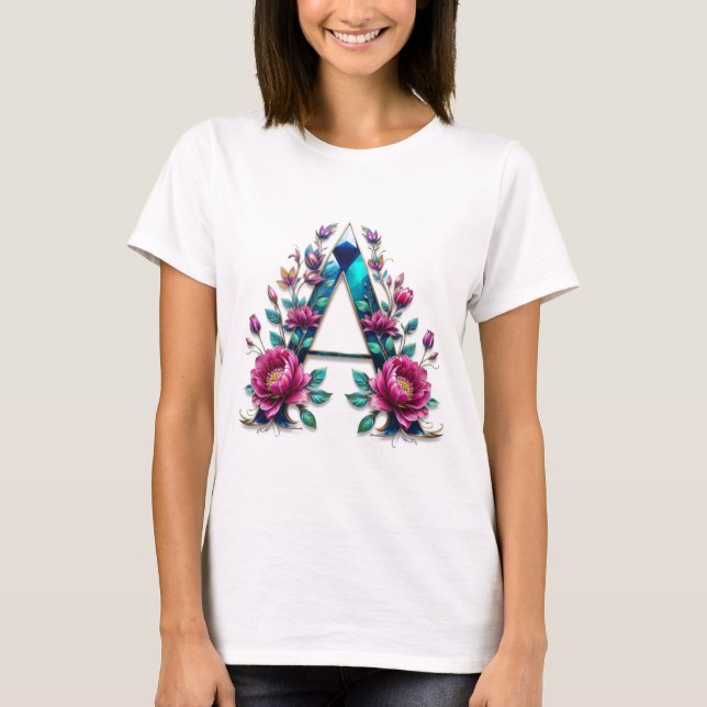 Fleur A - Elégant T-shirt Floral Initial pour Wom (Devant)