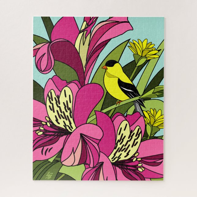 Fleur Alstroemeria et Puzzle Goldfinch (Vertical)