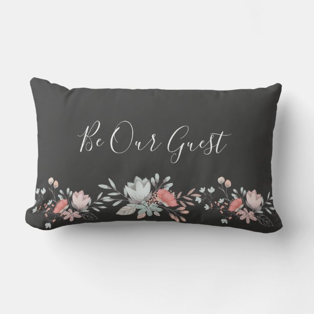 Fleur aquarelle "Be Our Guest" Lumbar Coussin (Recto)