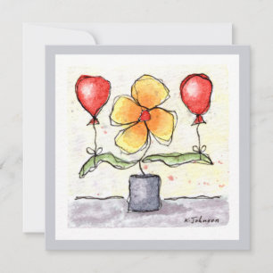 Fleur avec Ballons Watercolor Carte de voeux