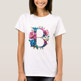 Fleur B - Elégant T-shirt Floral Initial pour Wom