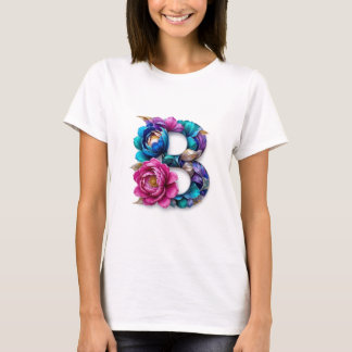 Fleur b - Elégant T-shirt Floral Initial pour Wom