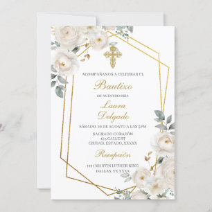 Fleur blanche avec cadre Baptême Invitation