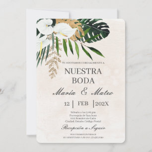 Fleur blanche beige Faire-part de mariage espagnol