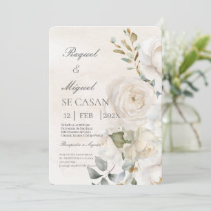 Fleur blanche beige Faire-part de mariage espagnol