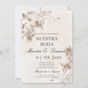 Fleur blanche beige Faire-part de mariage espagnol